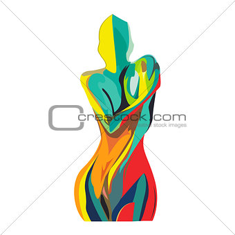 Silhouette of a girl from multi-colored lines on an isolated background