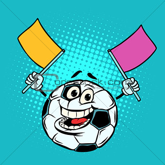 Fan with flags. Football soccer ball. Funny character