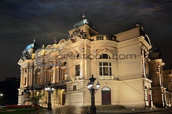 Theater in Cracow at night