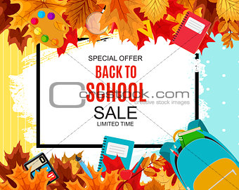 Abstract Vector Illustration Back to School Sale Background with Falling Autumn Leaves