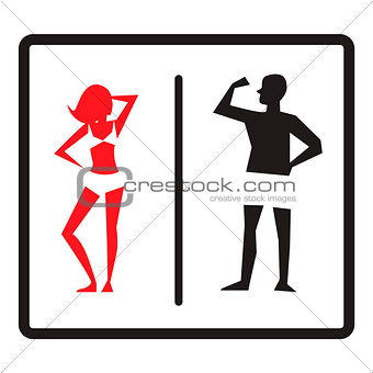 Male and female icons isolated on white background. Stylish toilet WC signs. Vector illustration.