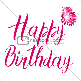 Happy Birthday pink text isolated on white background. Festive typography vector designs for greeting cards. Ready template.