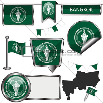 Glossy icons with flag of Bangkok