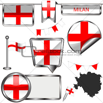 Glossy icons with flag of Milan
