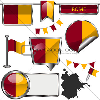 Glossy icons with flag of Rome