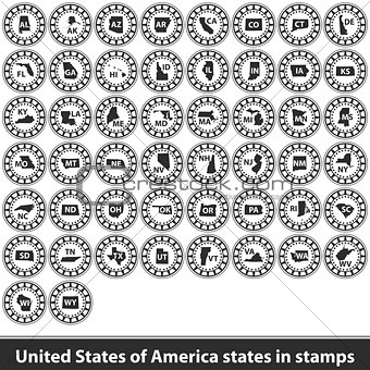 United States of America states in stamps
