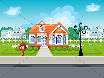 Game street vector background with house