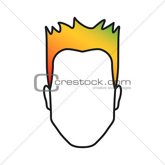 Man with colored hair, male head with colorful hair style, multicolor treated hair crop concept, vector illustration