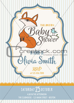 Baby shower card with cute little fox