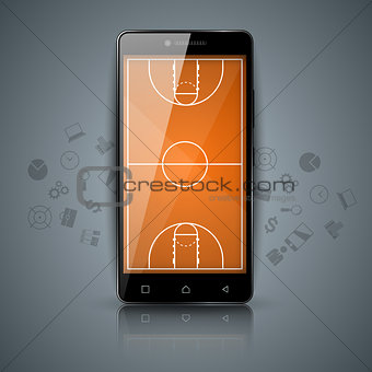 Basketball court, sport, smartphone icon.