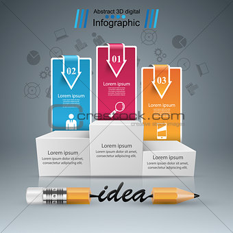 Pencil, education, idea icon. Business infographic.