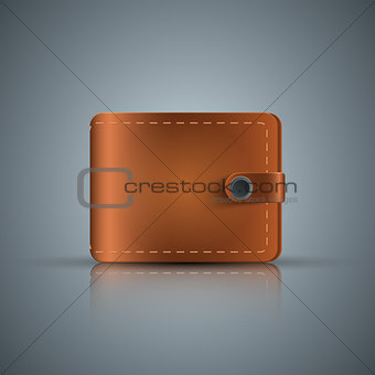 Realistic wallet icon on the grey background.