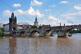 Charles Bridge with Old Town Tower - Prague, Czech Republic. UNESCO monument.