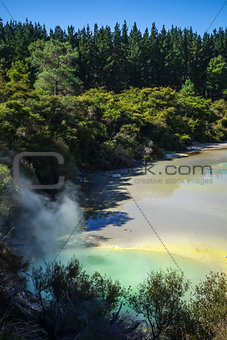 Green lake in Waiotapu, Rotorua, New Zealand