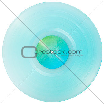 Cyan transparent vinyl record isolated on white background