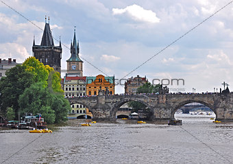 Charles Bridge with Old Town Tower - Prague, Czech Republic, Europe. UNESCO monument.