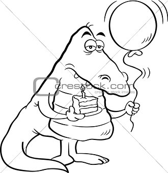 Cartoon Alligator Holding a Piece of Cake and a Balloon