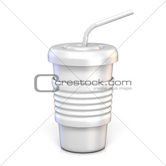 White blank paper glass with drinking straw 3D