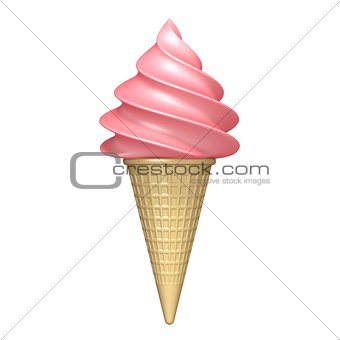Soft serve pink ice cream 3D rendering illustration on white bac