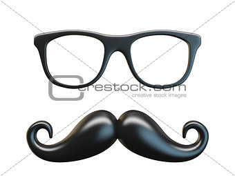 Black mustache and glasses 3D rendering