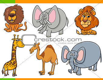 cartoon safari animals funny characters set