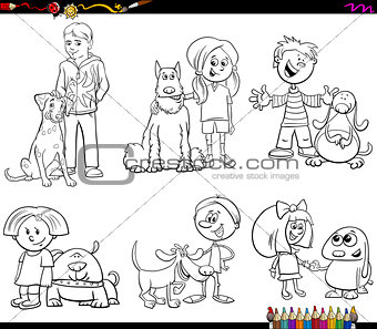 children and dog characters color book