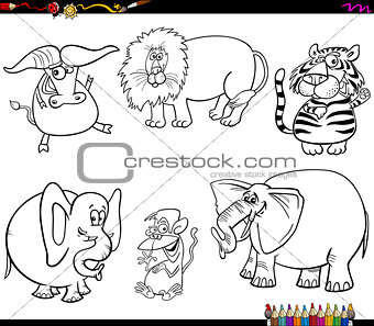 set of wild animal characters coloring book