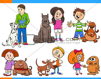 children with dogs cartoon collection