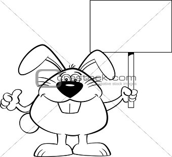 Cartoon Rabbit Holding a Sign and Giving Thumbs Up