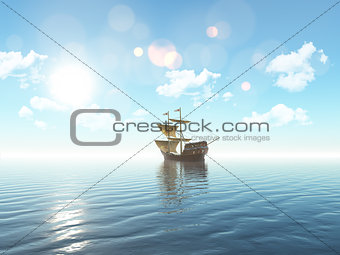 3D ship sailing on a blue ocean