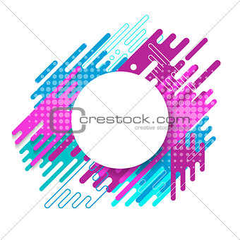 Circle label with bright abstract shapes