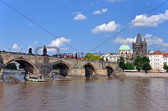 Charles Bridge, Old Town Tower and the Church of  Francis of Assisi. Prague, Czech Republic, UNESCO.