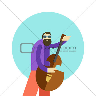 Vector illustration of cartoon hippie man playing guitar and singing