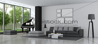 Modern living room with sofa and grand piano