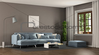 Brown and blu elegant living room