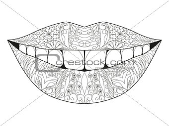Zentangle stylized smile for coloring. Hand Drawn lace vector illustration