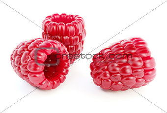 Ripe raspberry berries raster illustration, 3d rendered