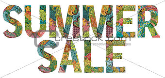 Words summer sale. Vector decorative zentangle object