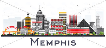 Memphis Tennessee City Skyline with Color Buildings Isolated on 
