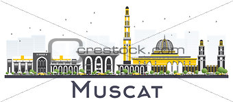 Muscat Oman City Skyline with Gray Buildings Isolated on White B