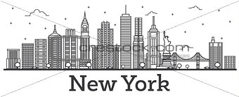 Outline New York USA City Skyline with Modern Buildings Isolated