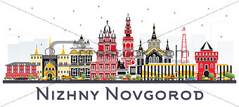 Nizhny Novgorod Russia City Skyline with Color Buildings Isolate