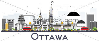 Ottawa Canada City Skyline with Gray Buildings Isolated on White