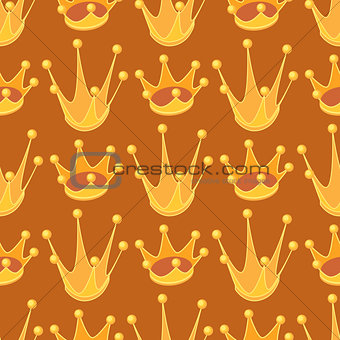 Seamless pattern with cartoon golden crown. Cute background.