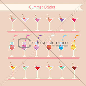 Set of summer drinks and beverage cocktail,juice, lemonade etc