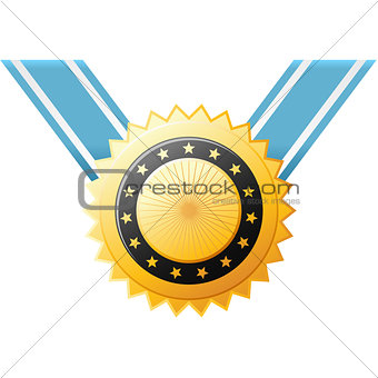 Award medal on blue ribbon - winner's insignia
