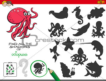 educational shadows game with octopuses