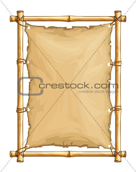 Bamboo frame with old torn textile cloth