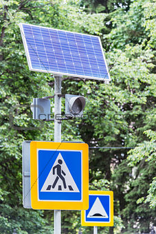 Solar cells and traffic light.