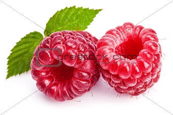 Berry raspberry with green leaves healthy food